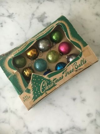 Vintage 1” Mini Glass Christmas Tree Ornaments Box