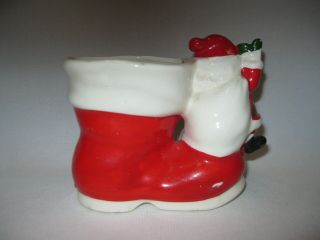 Vintage 1950 ' s NAPCO Porcelain Ceramic Santa on Boot Christmas Planter 3