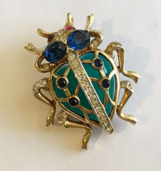 Vintage Trifari Jelly Belly Bug Pin With Multi Colored Stones