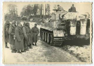 German Wwii Archive Photo: Panzer Vi Tiger Tank Passing By Russian Captives