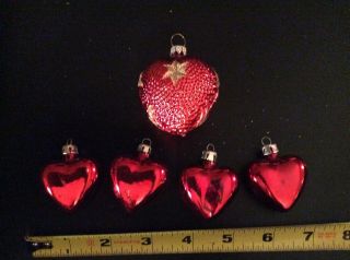 5 Vintage Little Hearts Christmas Glass Ornament