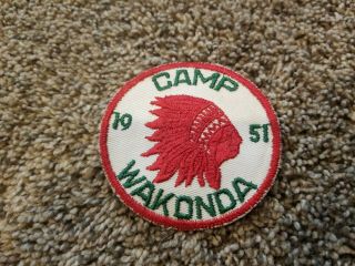 Vintage 1951 Camp Wakonda Boy Scout Patch Bsa Indian Head Round 51 Old