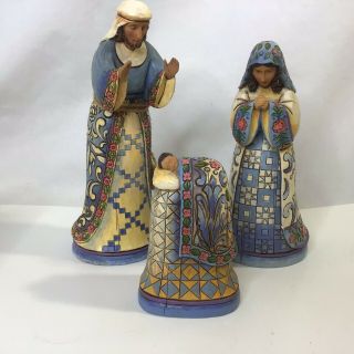 Jim Shore Heartwood Creek Blue Holy Family Figures A Saviour Is Born Set Of 3