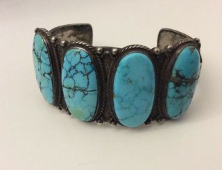 Vintage Old Pawn Native American Navajo Sterling Silver Turquoise Cuff Bracelet