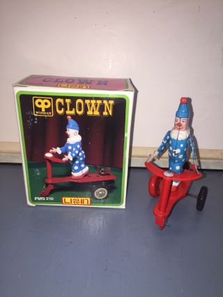 Vintage Tin Mechincal Wind Up Clown Toy