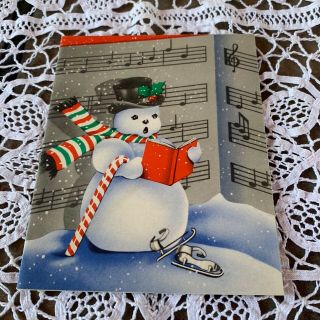 Vintage Greeting Card Christmas Snowman Music Notes Ice Skating
