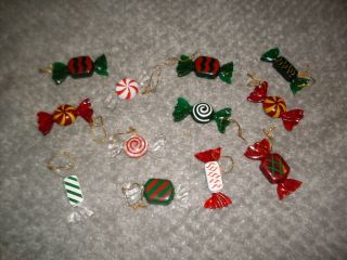 12 Vintage Acrylic Wrapped Hard Candy Ornaments Christmas
