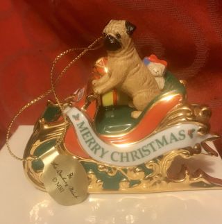 1st In Series 2005 Danbury Christmas Ornament Pug Santa’s Helper