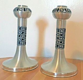 Pentti Sarpaneva Turun Hopea " Pitsi " Stainless Steel Candle Holders (set Of 2)