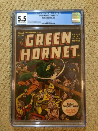 Green Hornet Comics 15 Harvey Publications Nov.  1943 Cgc 5.  5 Nazi Ghost Ship