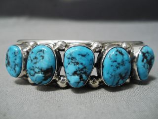 Striking Vintage Navajo Deep Blue Turquoise Sterling Silver Bracelet Old