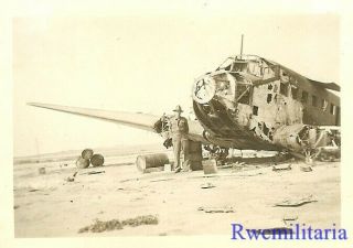 Org.  Photo: Us Soldier W/ Luftwaffe Ju - 52 Transport Plane Wreck; North Africa