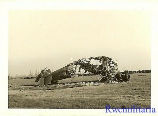 Org.  Photo: Us Soldier View Bombed Wreckage Of Luftwaffe Ju - 52 Transport Plane