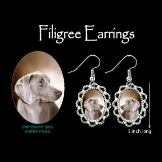 Weimaraner Dog - Silver Filigree Earrings Jewelry