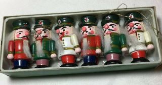 Vintage Set Of 6 Nutcracker Wood Christmas Decor Figurine Ornaments 2 - 1/2”