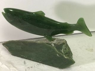Fine Vtg Lyle Sopel Nephrite Jade Hand Carved Salmon Sculpture Signed Numbered