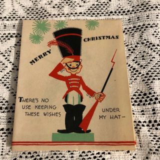 Vintage Greeting Card Christmas Toy Soldier Art Deco Rifle