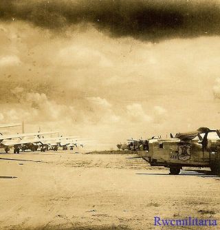 Org.  Photo: Us Transport Planes W/ Paratroops Lined Up By B - 24 Bombers; 1945