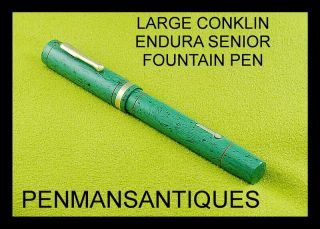 Circa 1927 Large Conklin Endura Fountain Pen In Lime Green With Narrow Band