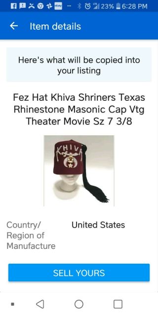 Fez Hat Khiva Shriners Texas Rhinestone Masonic Cap Vtg Theater Movie Sz 7 3/8
