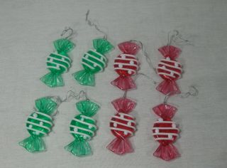 8 Green And Red Plastic Wrapped Candy Christmas Ornaments