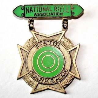 Vintage National Rifle Association Pistol Marksman Badge Metal Award Blackinton