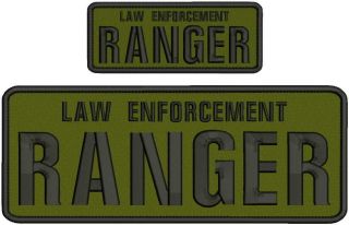 Law Enforcement Ranger Embroidery Patches 4x10 And 2x5 Hook On Back Od Green