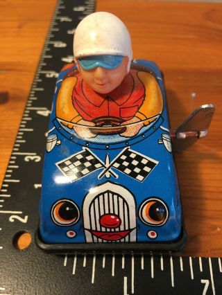 Vintage Sanko Tin Toy Wind Up Auto Turn 3 " Shell Race Car 2 Made In Japan Vgc