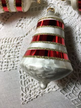 Vintage 3 Columbia Blown Glass Christmas Ornaments Red Stripe White Gold Glitter