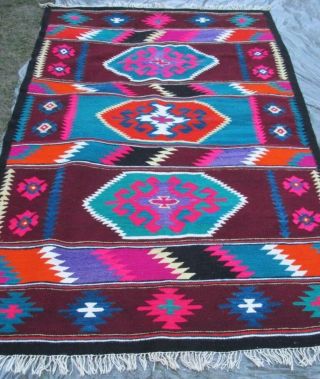 Romanian Kilim Rug Vintage Handwoven Wool Rug Carpet Handmade Tribal Rug - 92
