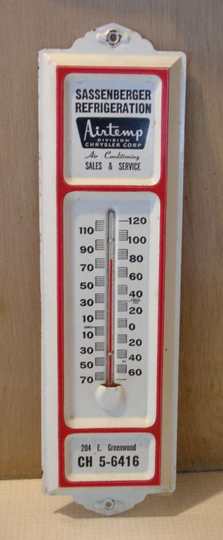 Vintage Advertising Thermometer,  Sassenberger Refrigeration,  Airtemp Div.  Of Chr
