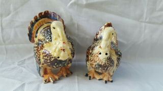 Tom & Hen Turkey Salt & Pepper Shakers Thanksgiving Hand Painted Ceramic Japan