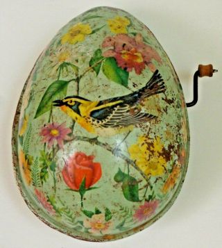 Mattel Easter Egg Tin Lithograph Musical Wind Up Hand Crank Toy 513