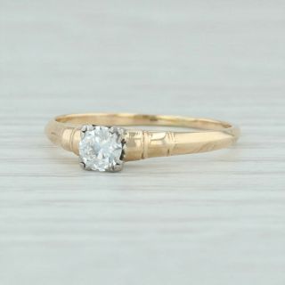 Vintage Diamond Engagement Ring - 14k White Yellow Gold Size 8 Round Solitaire