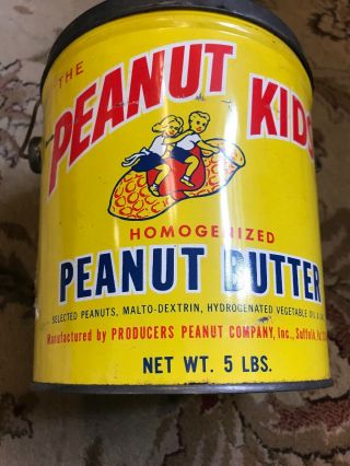 5lb.  Vintage The Peanut Kids Peanut Butter Tin / Pail Vintage Suffolk Va