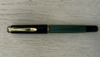 Pelikan Classic Green Stripe Fountain Pen 14k F With Gold Trim