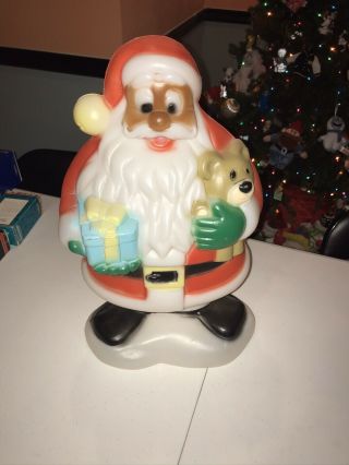 Vintage 18 " Christmas Blow Mold Santa With Teddy Bear / Present