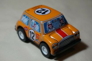 Vintage Tin Toy Sanko Friction 3 " Yellow Mini Cooper S Car Made In Japan