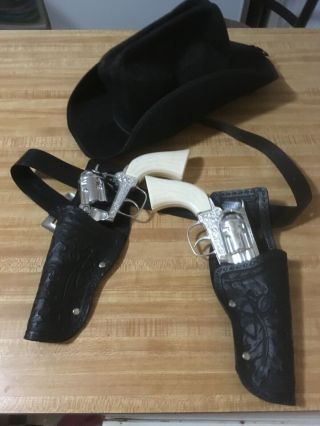 2 Tootsie Toy Pony Boy Diecast Cap Guns W/ Belt,  Holster,  And Cowboy Hat