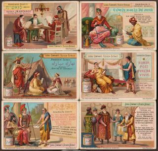 Liebig S - 426 " Story Of Writing Ii " Full Set Of 6 Vintage Trade Cards 1894 German