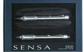 Sensa Crystal Silver Ballpoint Pen & Pencil Set Leather & Pen Case In Bx Usa