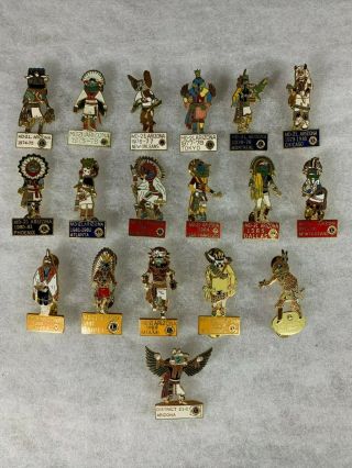 Lions Club Pins Arizona Set Of 18 Kachina Pins 1974 - 1991