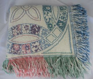 Crown Crafts Vtg Woven 100 Cotton Tapestry Fringe Throw Blanket 48x60