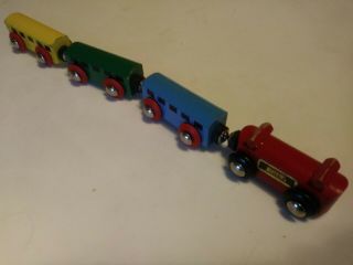 Vintage Brio Wooden Toy Train Magnetic Made In Sweden Railroad 4 Car Red Caboose
