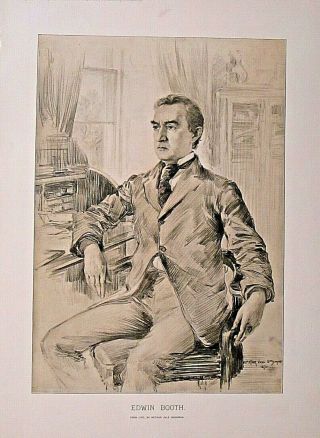 Edwin Booth,  Actor,  Theater,  Drama,  Portrait,  Vintage 1892 Antique Art Print