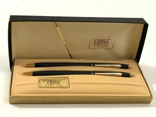 Vintage Cross Ball Point Pen And Pencil Writing Boxed Set 2501 Classic Black