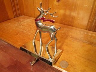 Heavy Duty Silver Reindeer W/ Ribbon Christmas Fireplace 6 " Stocking Holder Hook