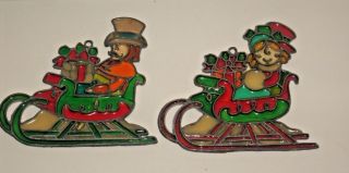 2 Stained Glass Ornaments Sun - Catcher Sleigh Presents