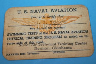 Card: Wwii U.  S.  Naval Aviation Swim Test Norman Okla.  1945