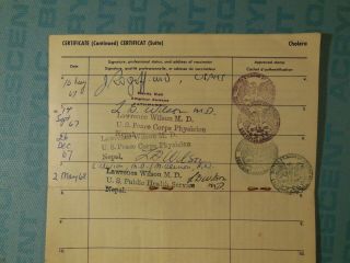 Peace Corps Volunteer Certificates Of Vaccination,  1966 - 68,  Hawaii,  Nepal